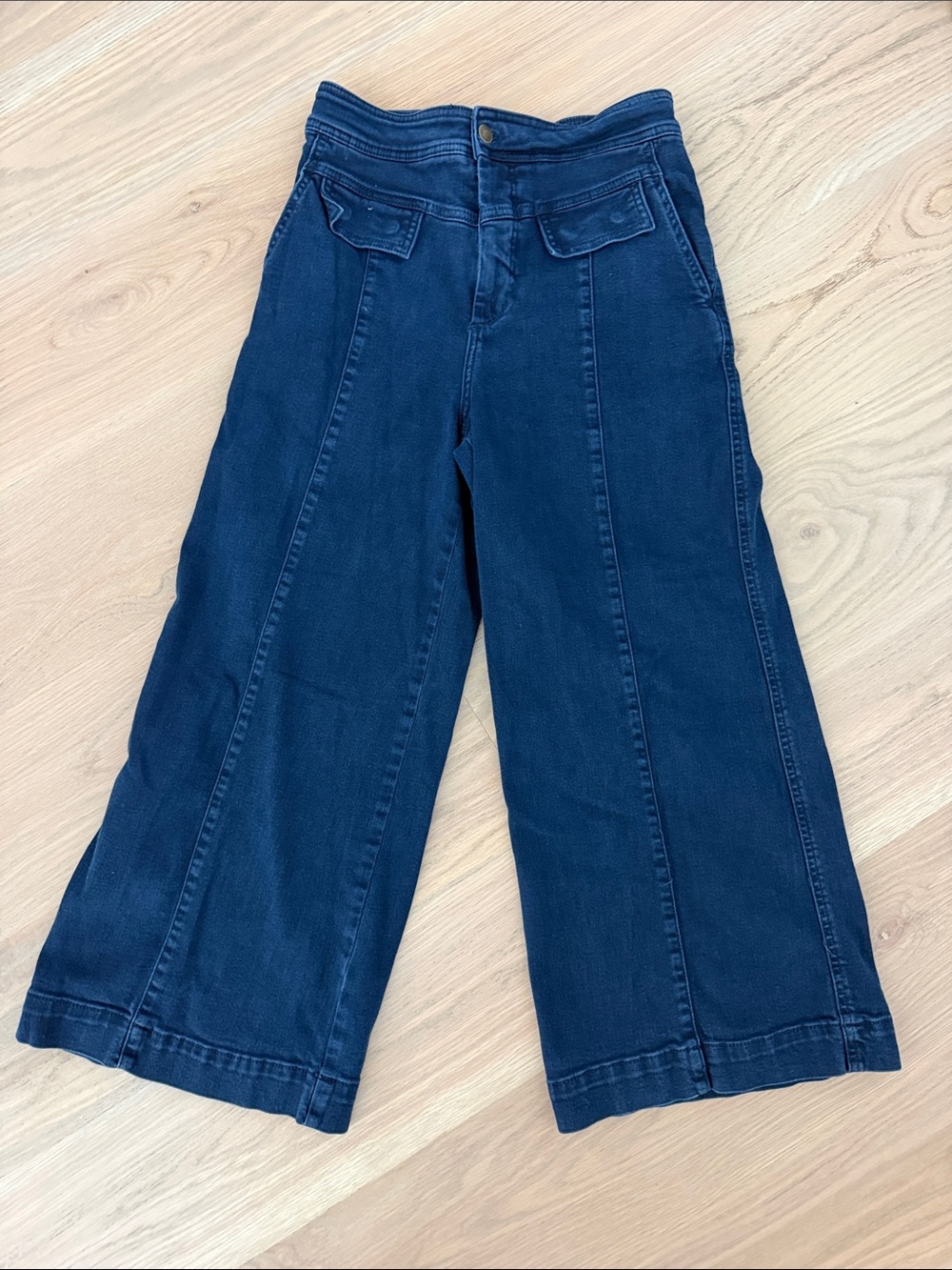 PILCRO Anthropologie High Rise Wide Leg Sailor Denim Pants Dark Blue 28